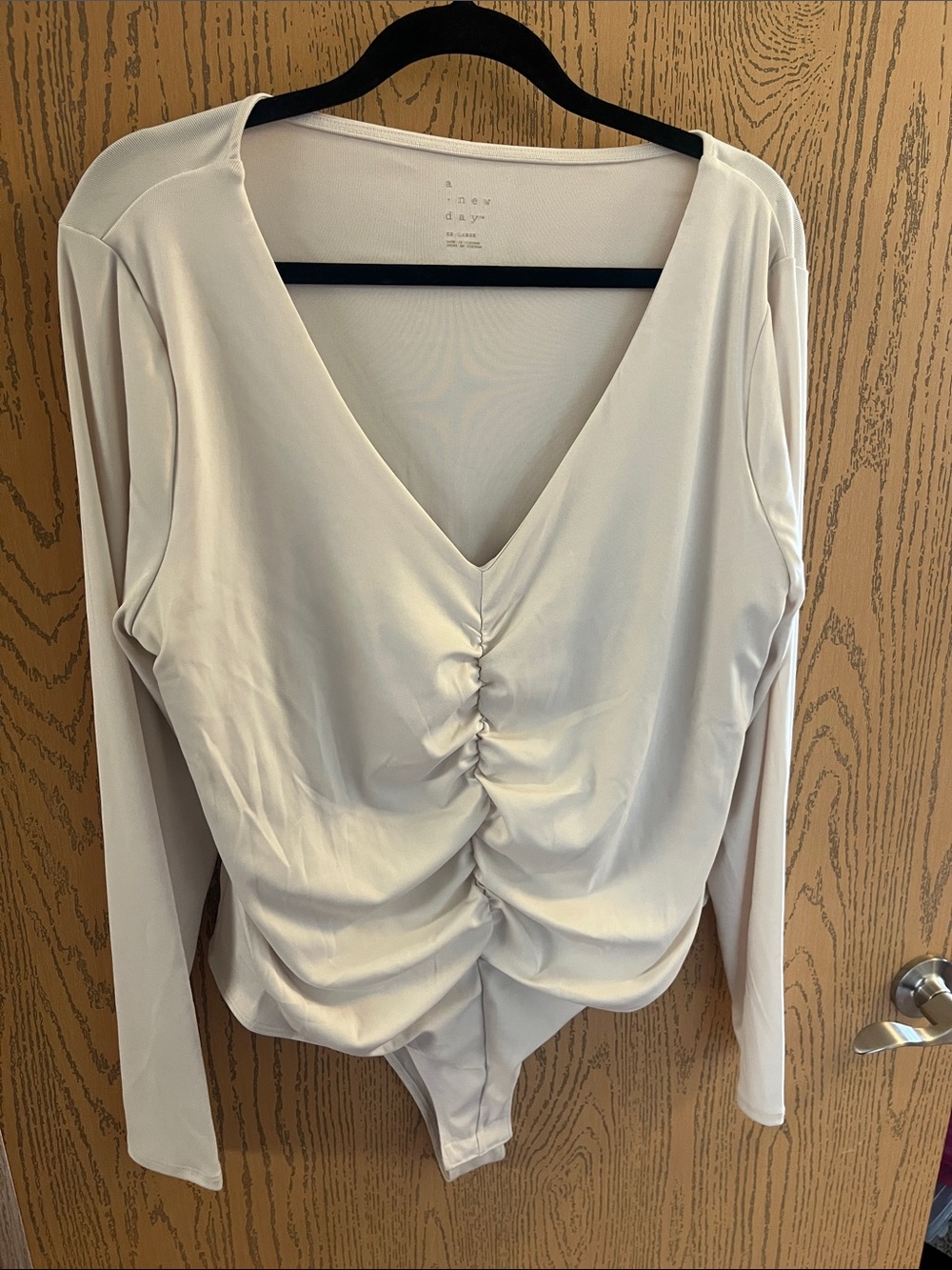 a new day Cream Long-Sleeve V-Neck Ruched Bodysuit